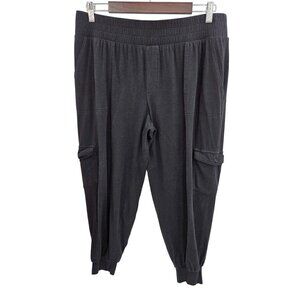 AnyBody Wide Leg Black Jogger Pants Pockets LP Large Petite Elastic Waist Casual